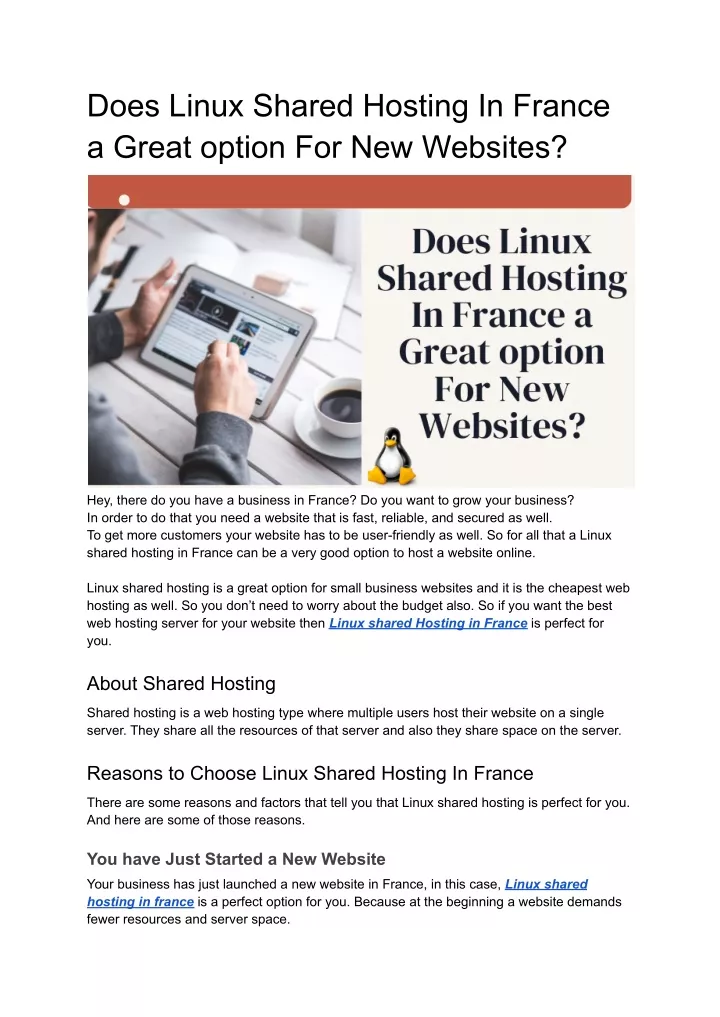 does linux shared hosting in france a great