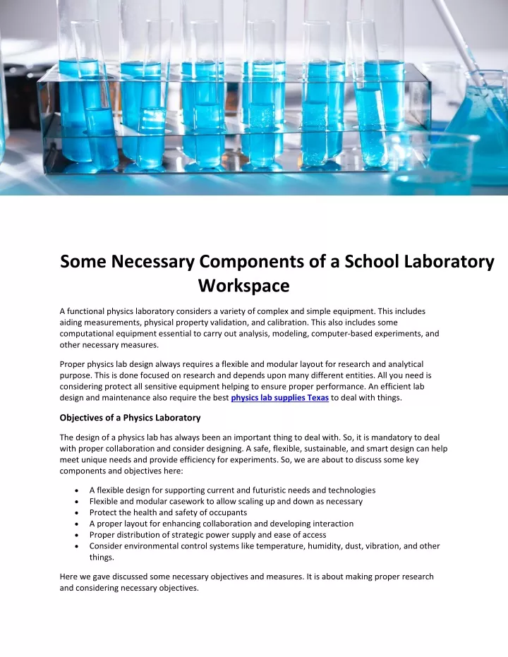 some necessary components of a school laboratory