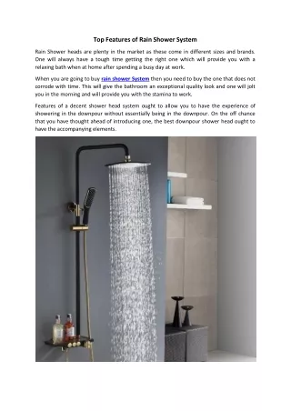 Top Features of Rain Shower System