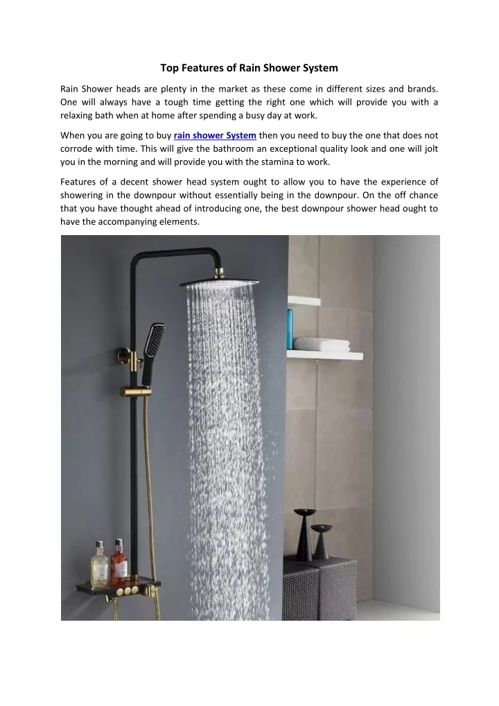 top features of rain shower system