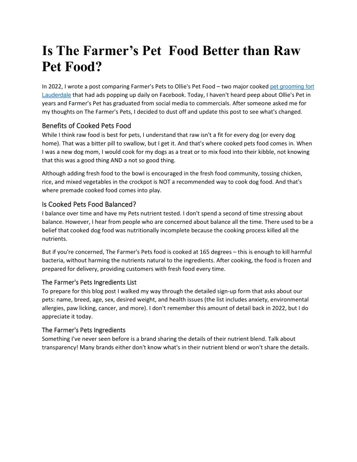is the farmer s pet food better than raw pet food