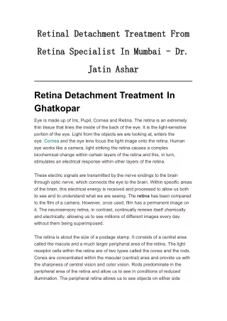 Retina Detachment Treatment In Ghatkopar - Mumbaieyecare