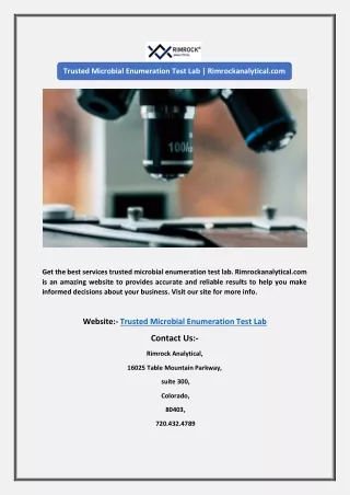 Trusted Microbial Enumeration Test Lab | Rimrockanalytical.com