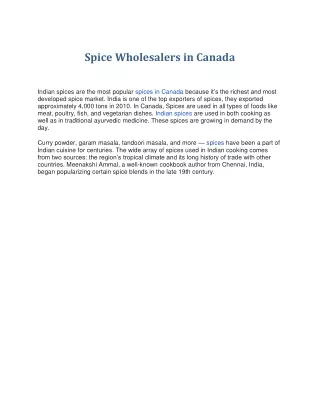 Spice Wholesalers in Canada