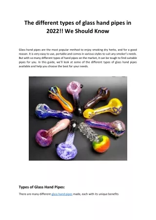 The different types of glass hand pipes in 2022!! We Should Know