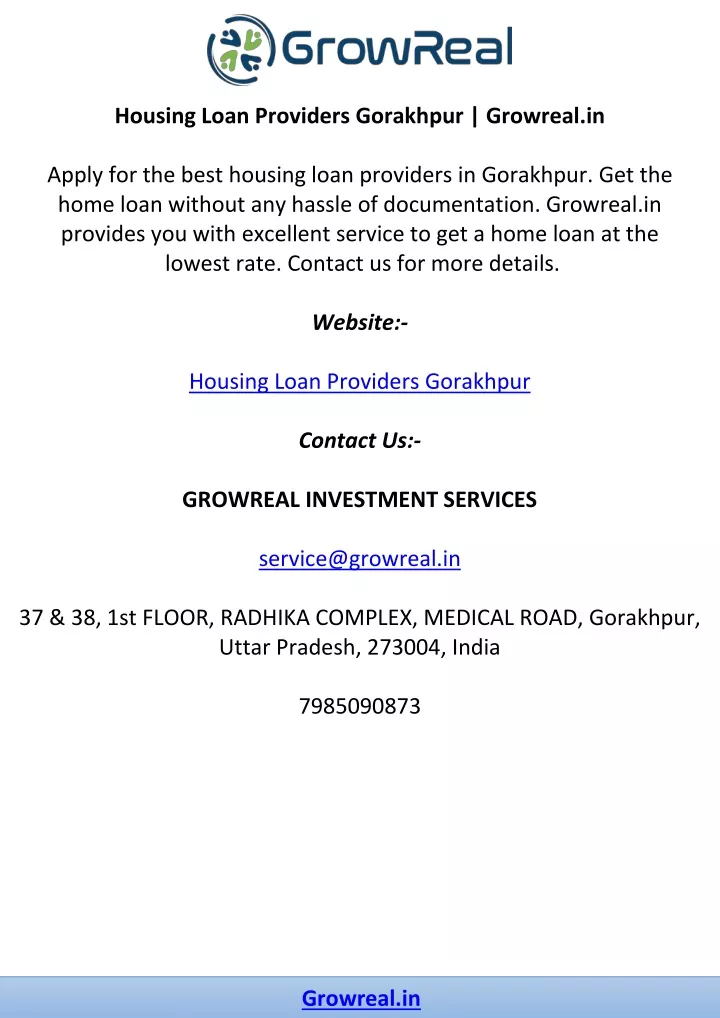 housing loan providers gorakhpur growreal in