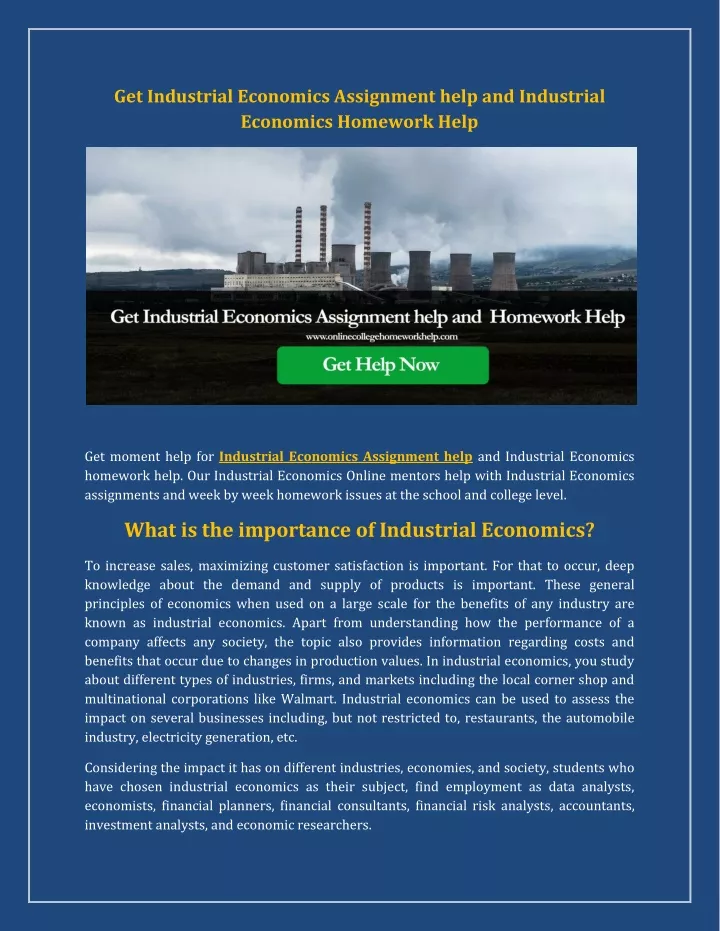 get industrial economics assignment help
