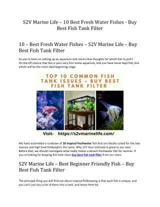 S2V Marine Life – 10 Best Fresh Water Fishes - Buy Best Fish Tank Filter