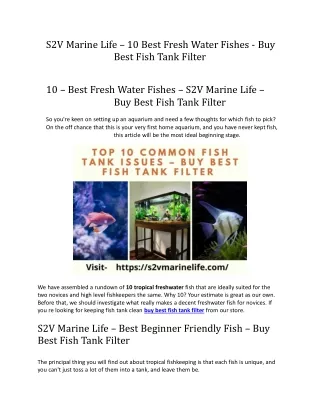 S2V Marine Life – 10 Best Fresh Water Fishes - Buy Best Fish Tank Filter