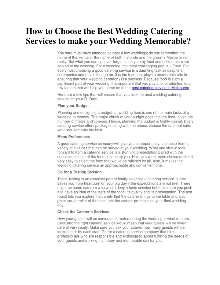 how to choose the best wedding catering services