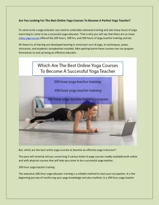 Are You Looking For The Best Online Yoga Courses To Become A Perfect Yoga Teacher