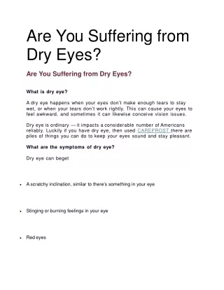Are You Suffering from Dry Eyes
