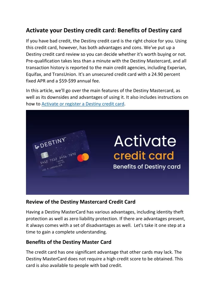 activate your destiny credit card benefits