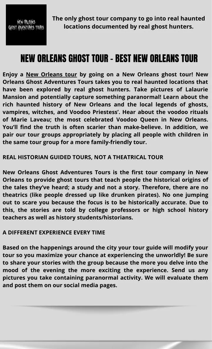 the only ghost tour company to go into real