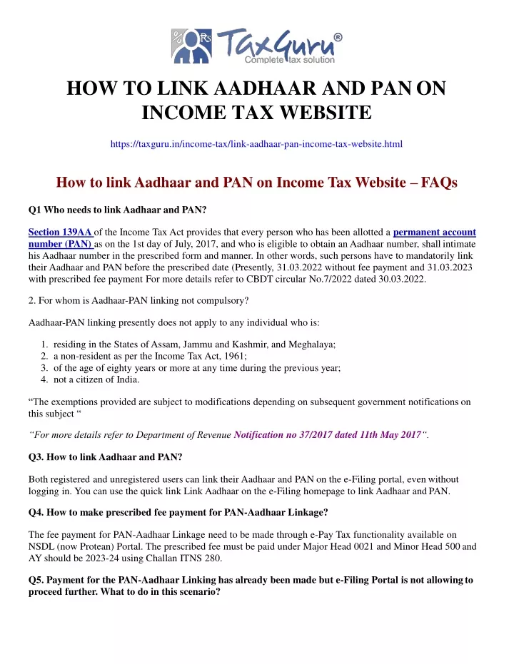 how to link aadhaar and pan on income tax website