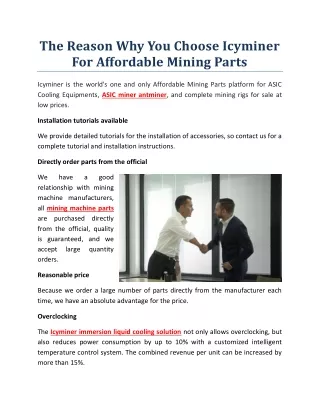 The Reason Why You Choose Icyminer For Affordable Mining Parts