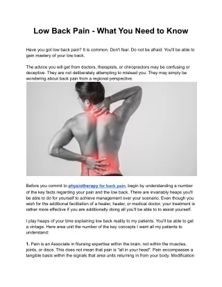 Low Back Pain - What You Need to Know