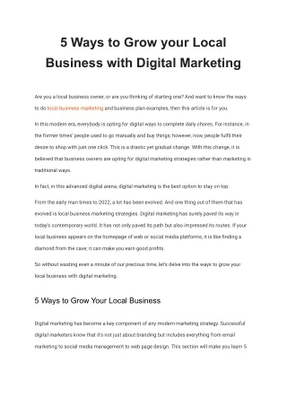 5 Ways to Grow your Local Business with Digital Marketing