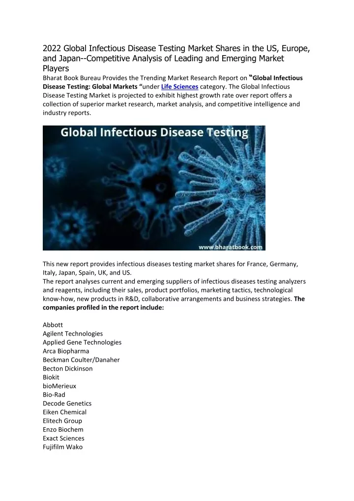 2022 global infectious disease testing market