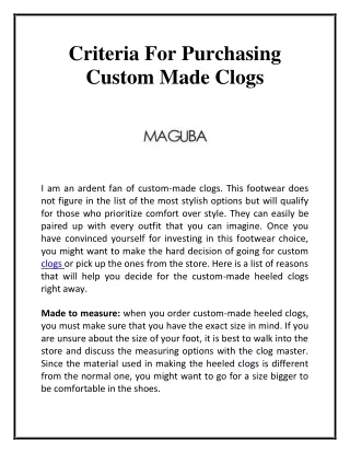 Criteria For Purchasing Custom Made Clogs