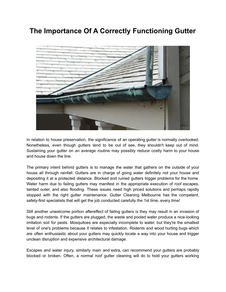 the importance of a correctly functioning gutter