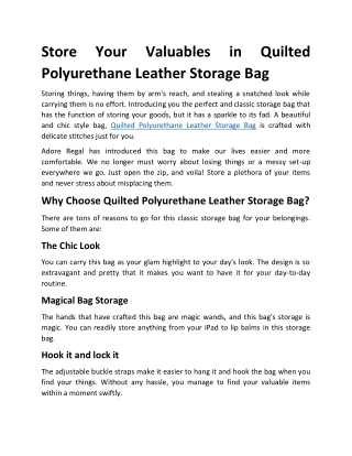 Quilted Polyurethane Leather Storage Bag