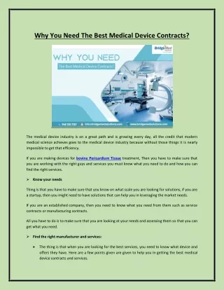 Why You Need The Best Medical Device Contracts?