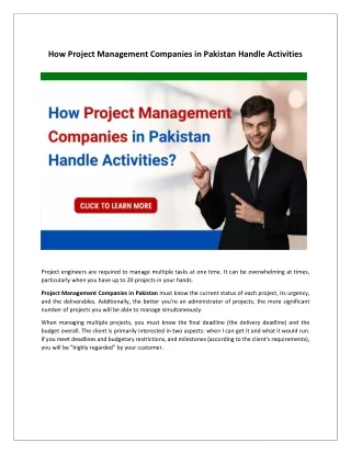 How Project Management Companies in Pakistan Handle Activities