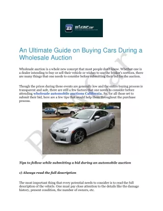 Wholesale Automobile Auctions California at BidACar