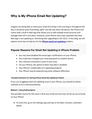 My iPhone Email Not Updating