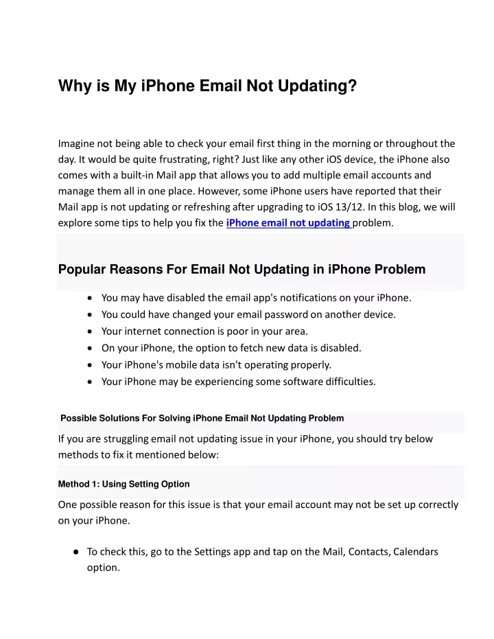 my iphone email not updating