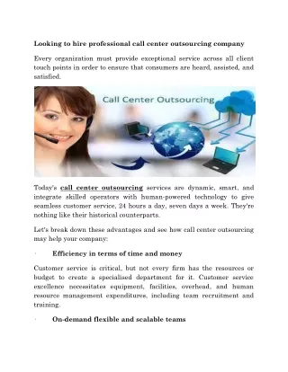 Looking to hire professional call center outsourcing company