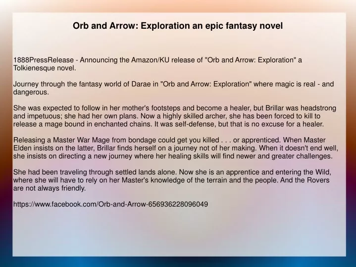 orb and arrow exploration an epic fantasy novel