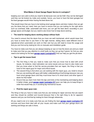 what makes a great garage repair service