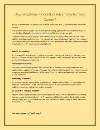 How Employee Relocation Advantage for Your Career