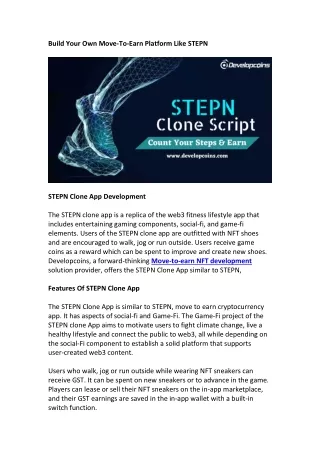 build your own move to earn platform like stepn