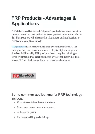 frp products advantages applications