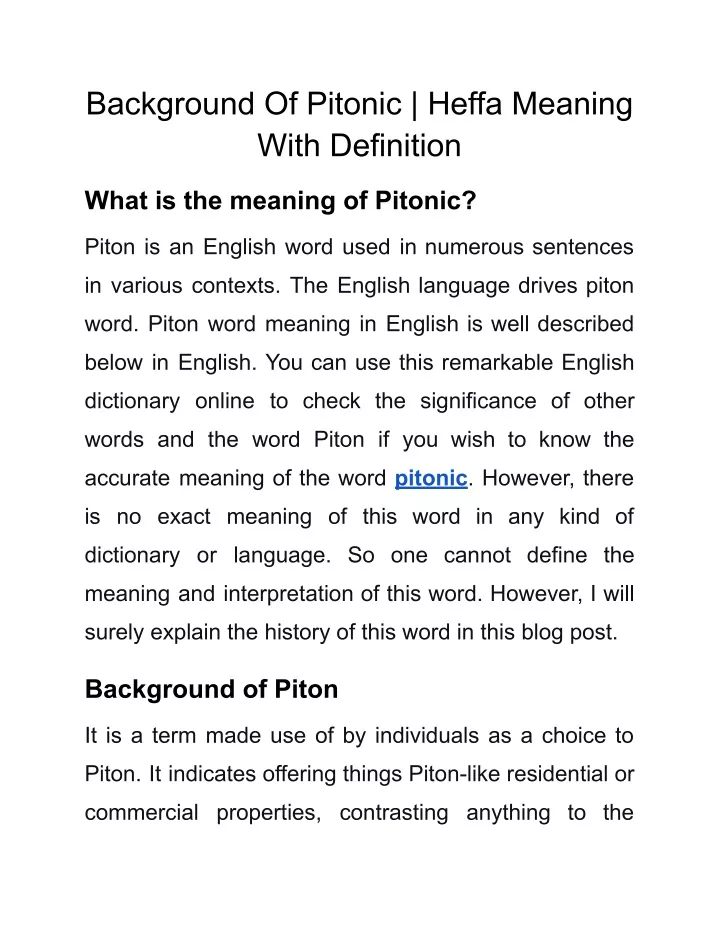 background of pitonic heffa meaning with