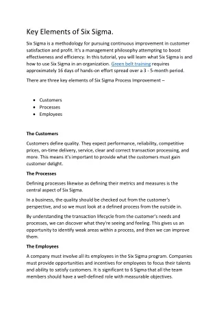 Key Elements of Six Sigma