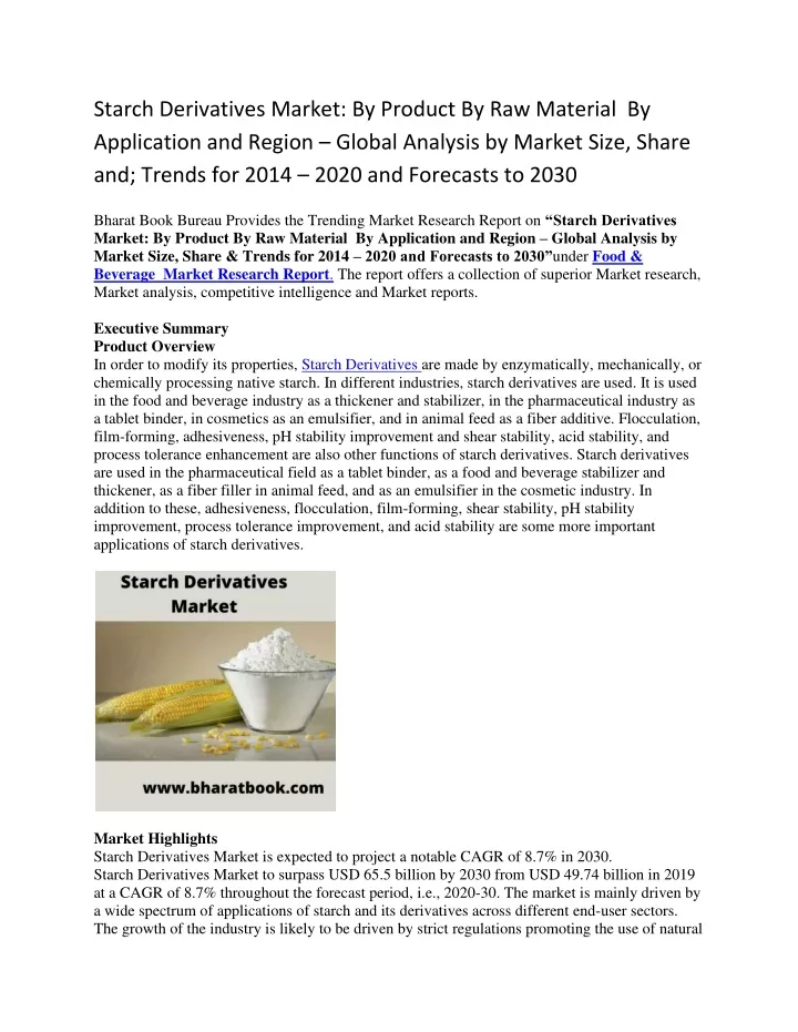 starch derivatives market by product