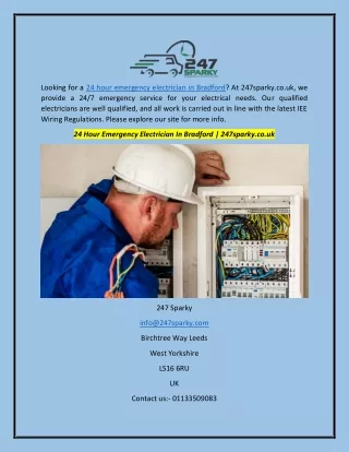 24 Hour Emergency Electrician In Bradford | 247sparky.co.uk