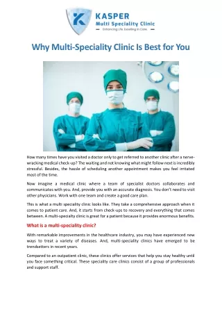 why multi speciality clinic is best for you