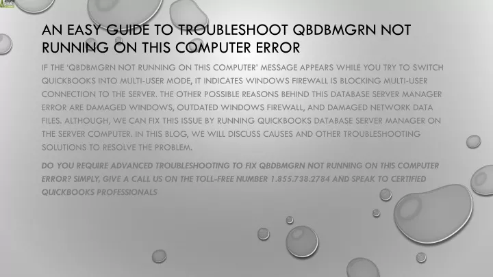 an easy guide to troubleshoot qbdbmgrn not running on this computer error