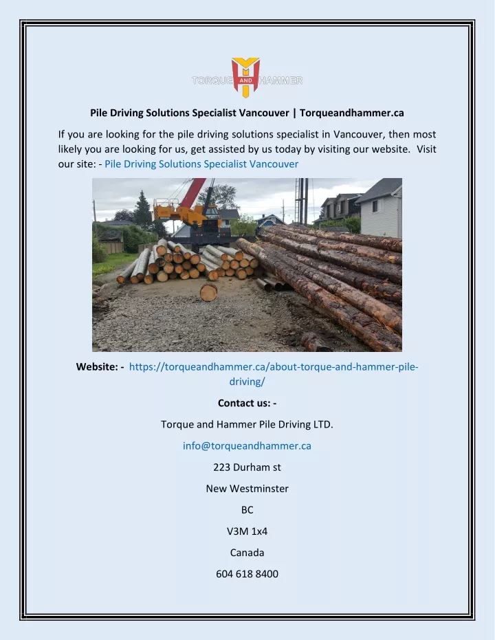 pile driving solutions specialist vancouver