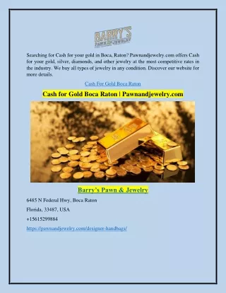Cash for Gold Boca Raton | Pawnandjewelry.com