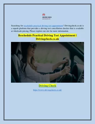 Reschedule Practical Driving Test Appointment | Drivingcheck.co.uk