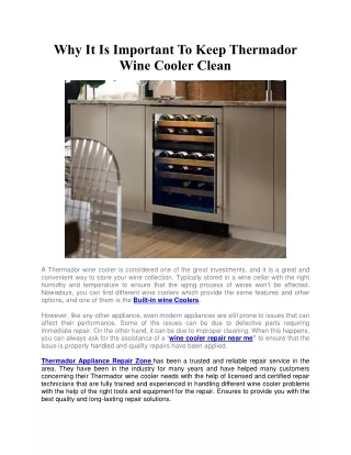 Why It Is Important To Keep Thermador Wine Cooler Clean