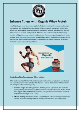 Enhance fitness with Organic Whey Protein