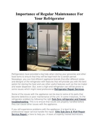 Importance of Regular Maintenance For Your Refrigerator