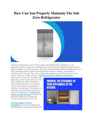 How Can You Properly Maintain The Sub Zero Refrigerator